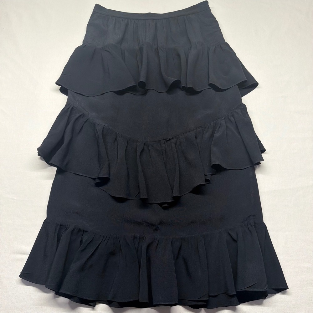 Cris Barros Black Tiered Ruffle Maxi Skirt 40 Viscose Brazilian Boho Designer
